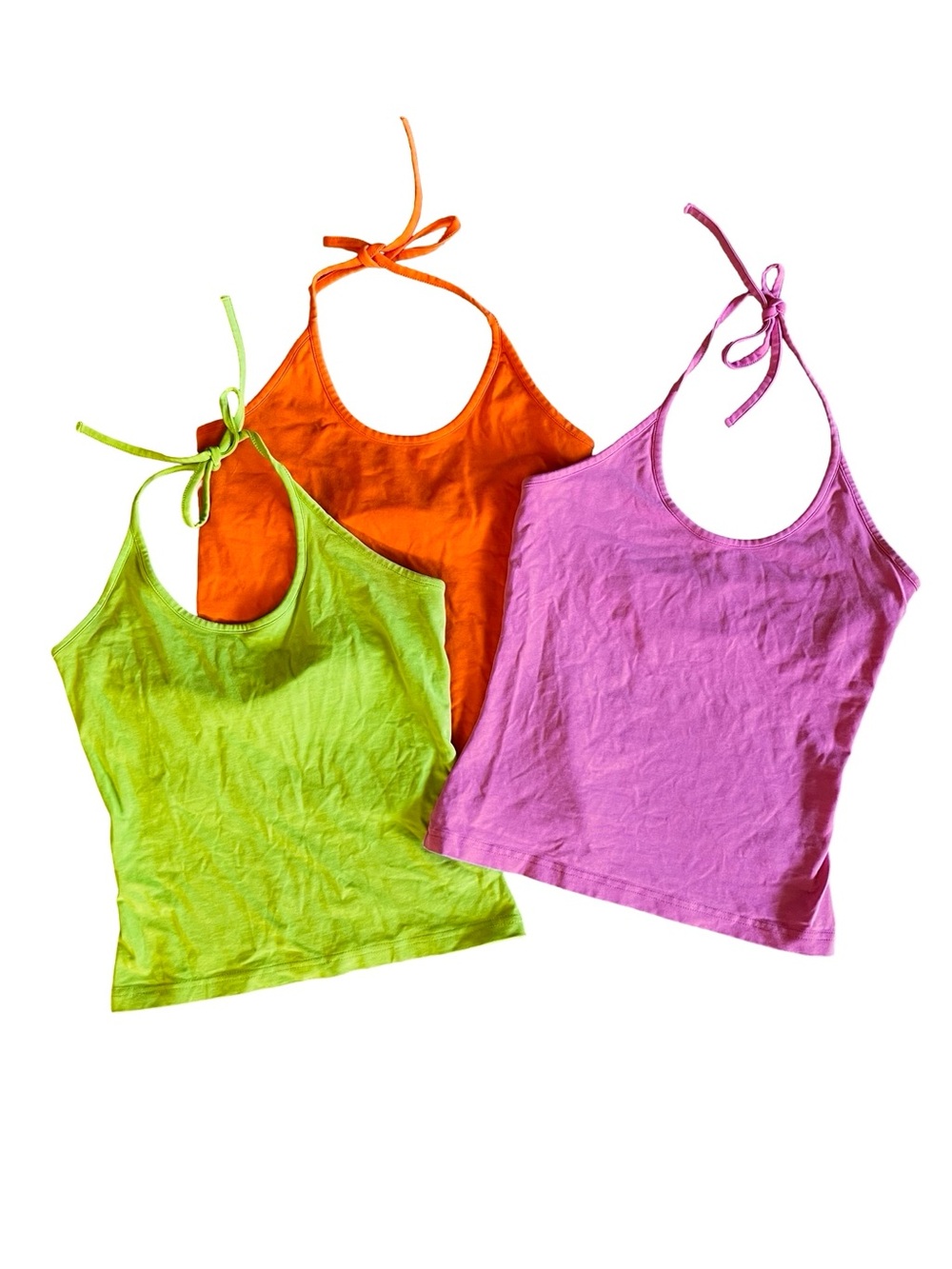 LILLY PULITZER Y2K (3) Halter Tops Made in Peru Pima Cotton Built-In Bra XS/S